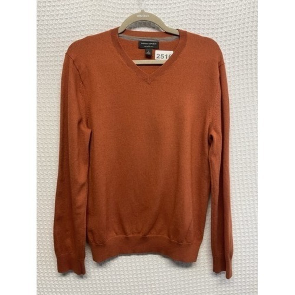 NWOT Banana Republic Orange V-Neck Sweater Men L China Extra Fine Merino Wool